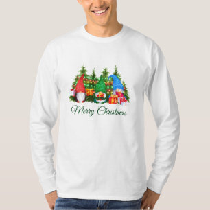 T-shirt Aquarelle Gnomes Vert Joyeux Noël Long