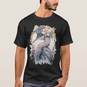T-shirt Aquarelle Heron Oiseau d'eau douce Fleur d'observa