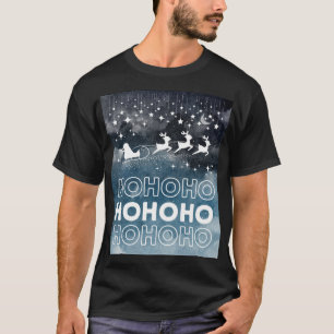 T-shirt Aquarelle Hohoho Santa Claus Reindees Starry Sky