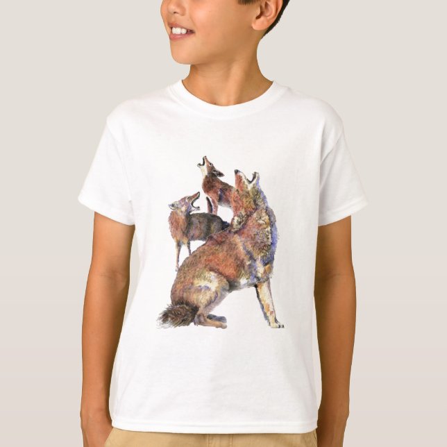 T-shirt Aquarelle Howling Coyotes Animal Nature Art (Devant)