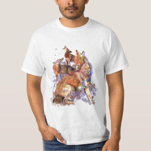 T-shirt Aquarelle Howling Coyotes Animal Nature Art T-Shi