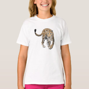T-shirt aquarelle léopard jungle chat animal peint vert