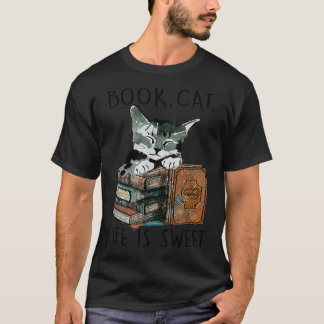 T-shirt Aquarelle Livre Vie Chat Est Douce Bibliothécaire 
