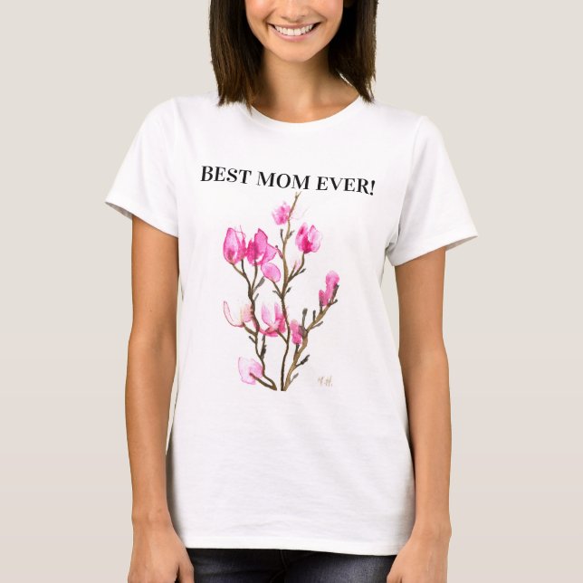 T-shirt Aquarelle Magnolia Floral Mère Élégante rose T-S (Devant)