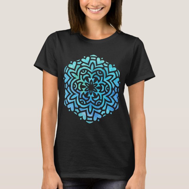 T-shirt Aquarelle Mandala bleu et vert (Devant)