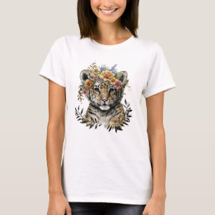T-shirt Aquarelle mignonne Floral Baby Tiger