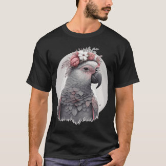 T-shirt Aquarelle mignonne perroquet gris d'Afrique Fleur