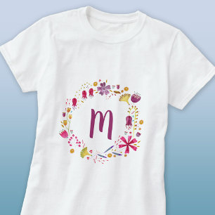 T-shirt Aquarelle moderne Fleur d'automne Garland Monogram