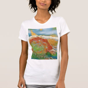 T-shirt Aquarelle moderne orange et coquillage vert