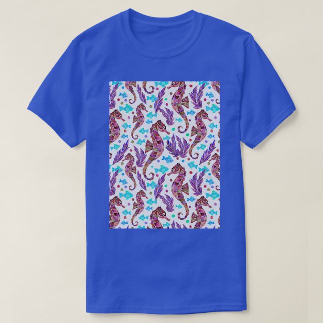 T-shirt Aquarelle Motif de Seahorse foncé rouge pourpre Tu (Design devant)