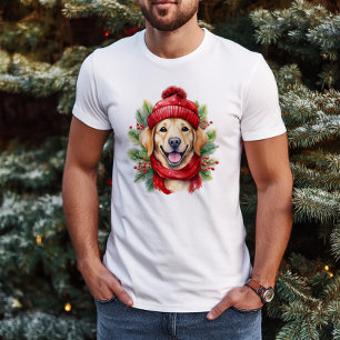 T-shirt Aquarelle Noël Jaune Labrador Chien