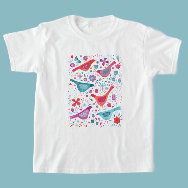 T-shirt Aquarelle Oiseaux et fleurs (Watercolor bird art t-shirt)