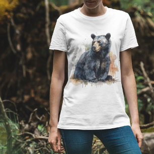 T-shirt Aquarelle Ours Noir Ours Bois Art