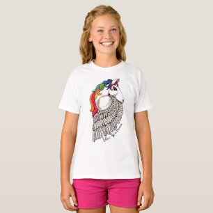T-shirt Aquarelle Pegasus avec des cheveux d'arc-en-ciel