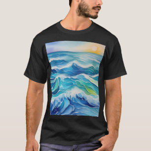 T-shirt Aquarelle peinture des vagues bleues