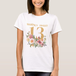 T-shirt Aquarelle Peones Floral 13e anniversaire adolescen