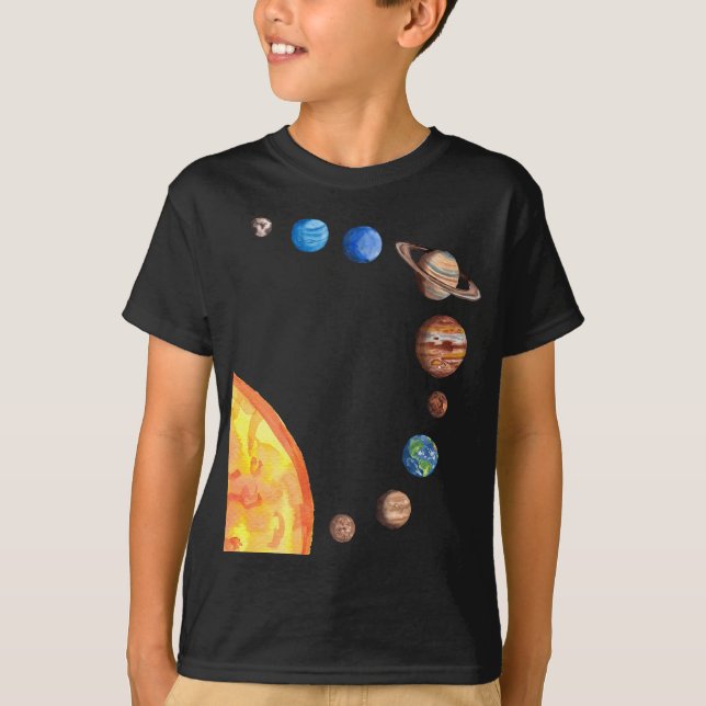 T-shirt Aquarelle Planètes Soleil Terre Mars Jupiter Satur (Devant)
