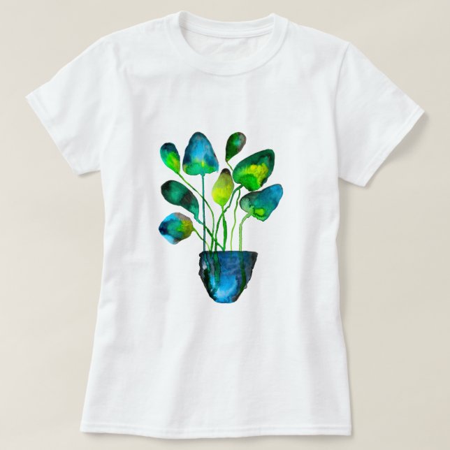 T-shirt Aquarelle plante art vert et bleu abstrait T-Shi (Design devant)