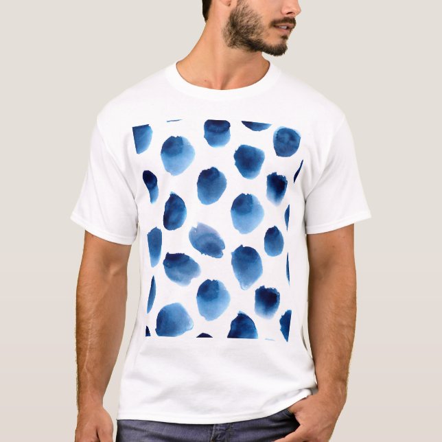 T-shirt Aquarelle Points Bleus : Peint à la main sans cout (Devant)