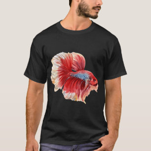 T-shirt Aquarelle poisson combattant bleu-rouge