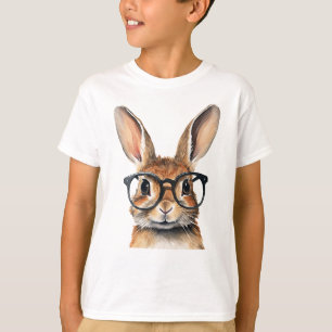 T-shirt Aquarelle Portrait Joli Lapin Avec Verres