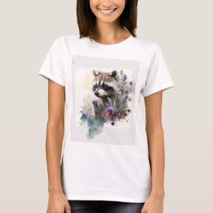T-shirt Aquarelle Raton laveur Mignon Fleurs de printemps