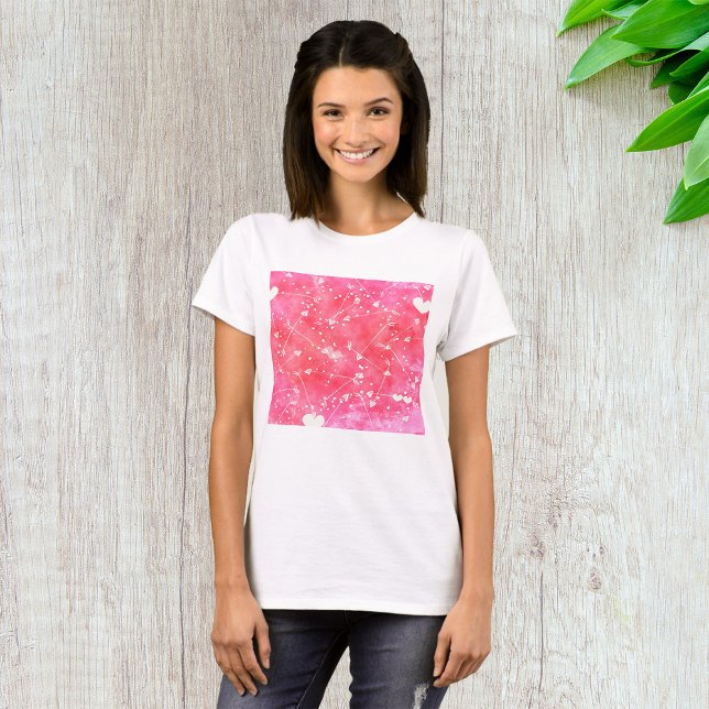 T-shirt Aquarelle romantique Coeurs et flèches roses Motif (Créateur téléchargé)