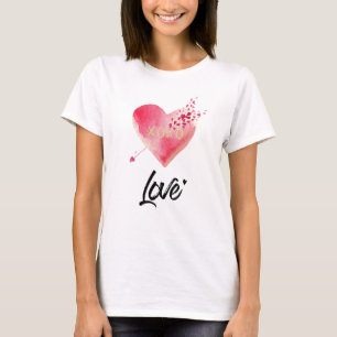 T-shirt *~* Aquarelle Rose Coeur & Flèche Femmes Blanc