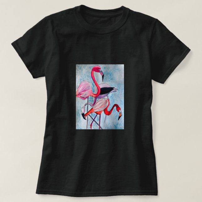 T-shirt Aquarelle rose flamand coloré (Design devant)