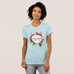T-shirt Aquarelle rose moderne Bouquet floral Monogramme