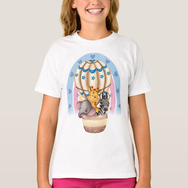 T-shirt Aquarelle Safari Animaux Giraffe, Zèbre, Eléphant (Devant)
