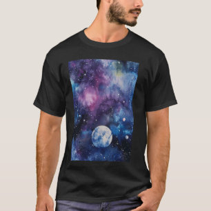 T-shirt Aquarelle Starry Nuit Cosmique Galaxie Espace Lune