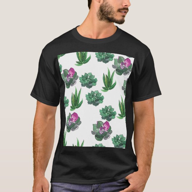 T-shirt Aquarelle Succulente Conception Motif transparente (Devant)