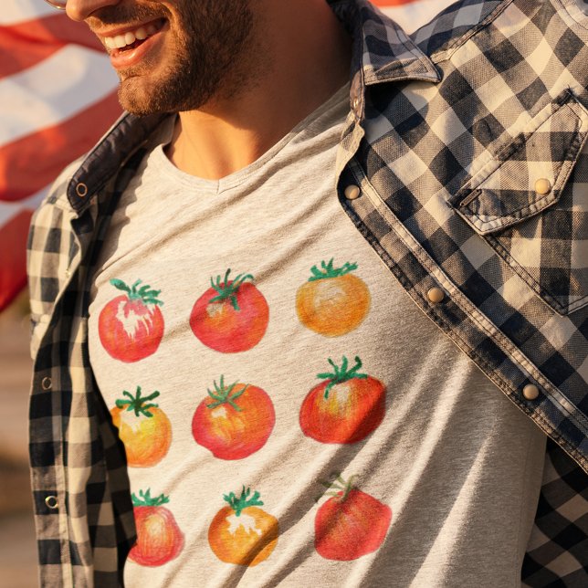 T-shirt Aquarelle Tomates Foodie été à la main (These ripe red tomatoes and yellow tomatoes are all hand-drawn and hand-painted, by me!)