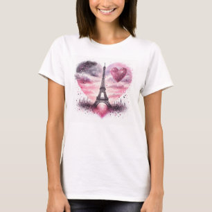 T-shirt Aquarelle Tour Eiffel avec Coeurs Mode