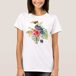 T-shirt Aquarelle tropicale Great Hornbill & Fleurs