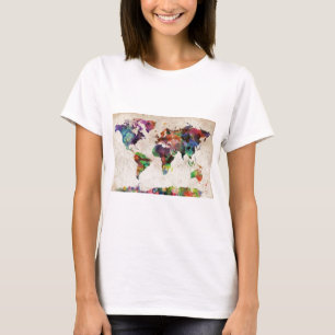 T-shirt Aquarelle urbaine de carte du monde
