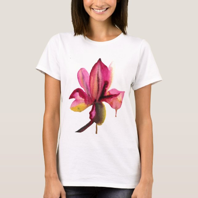 T-shirt Aquarelle violette orchidée fleur tropicale (Devant)