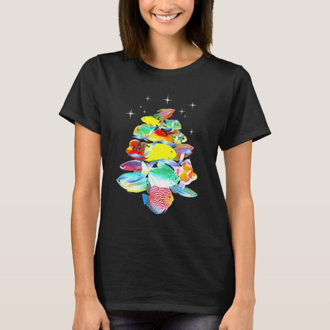 T-shirt Aquarium Poisson Arbre de Noël Cichlids Gouramis F (Devant)