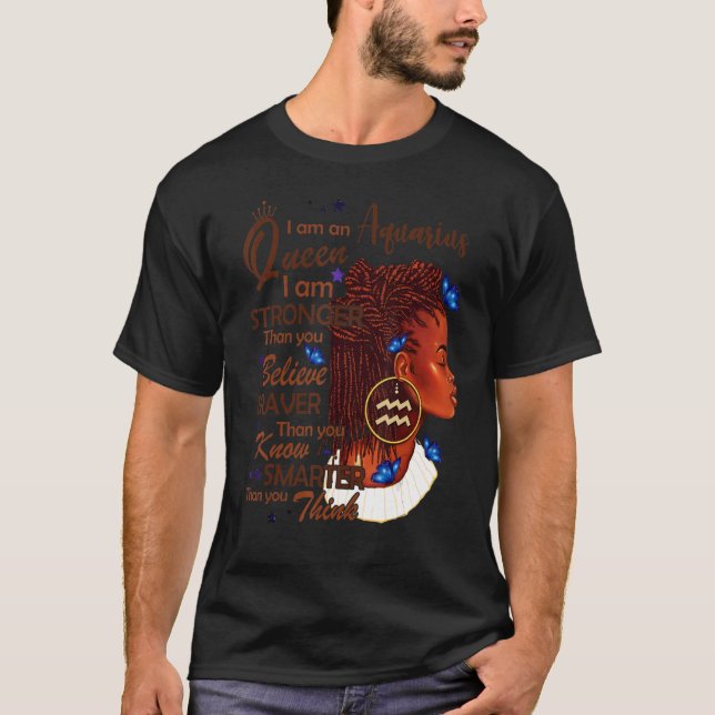 T-shirt Aquarius Girl Afro Locs Girl Zodiac Signes Anniver (Devant)