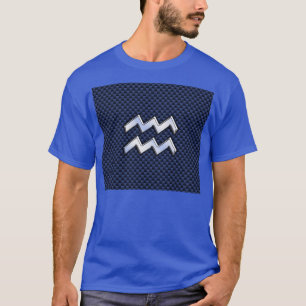 T-shirt Aquarius Zodiac Sign on Royal Blue Carbon Fiber
