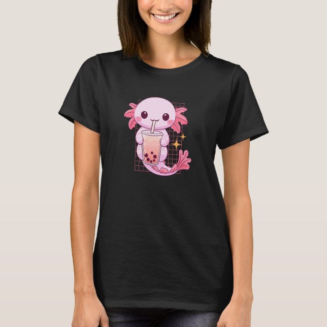 T-shirt Aquatic Creature Drinking Boba Tea Kawaii Cute Fun (Devant)