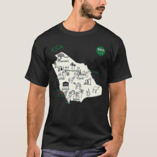 T-shirt Arabie Saoudite Carte Peint À La Main Attractions