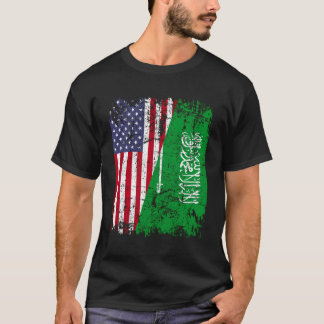 T-shirt Arabie Saoudite Racines Drapeau à moitié américain