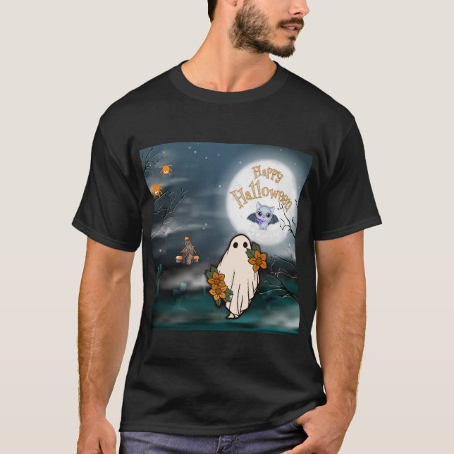 T-shirt Araignées de chaume fantôme d'Halloween (Devant)