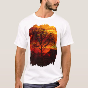 T-shirt Arbre À Côté Des Ruines De Vieux Murs Coucher Du S