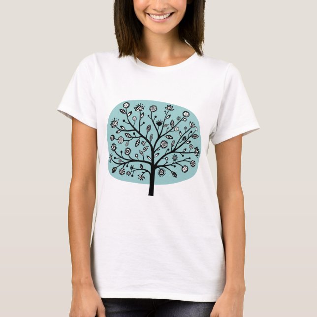 T-shirt Arbre à fleurs stylisé - bleu clair vert (Devant)