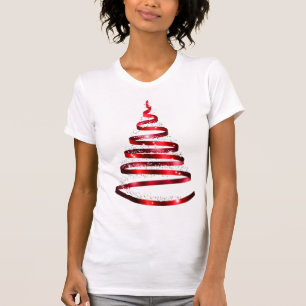 T-shirt Arbre à ruban rouge brillant de Noël
