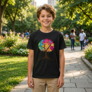 T-shirt Arbre abstrait avec des racines et des feuilles co