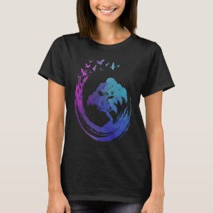 T-shirt Arbre Bonsaï avec oiseaux volants Bouddhisme Zen j